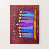 赤い平和の愛の光にハヌッカブルーボホキャンドル ジグソーパズル (縦)