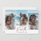 赤い平和オン・アース・カップルビーチ写真クリスマス シーズンカード (正面)