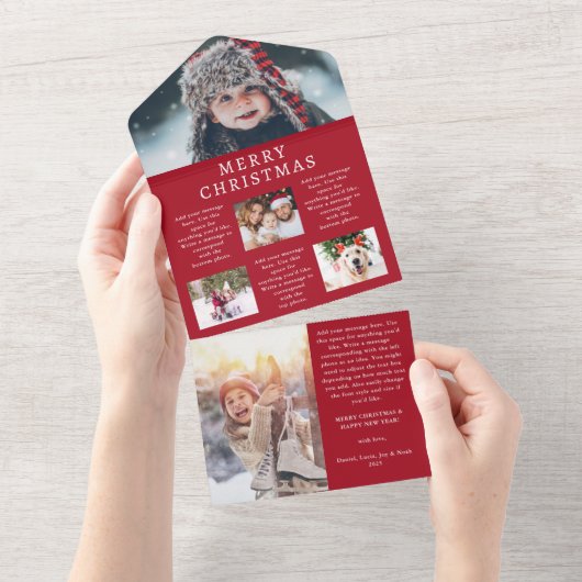 赤い年のはがき(三つ折り)カード オールインワン招待状 (貼ってはがせる)