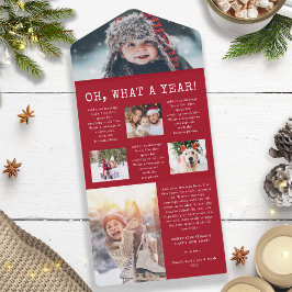 赤い年のはがき（三つ折り）カード オールインワン招待状