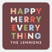 赤い幸せな楽しいクリスマスステッカー スクエアシール (正面)