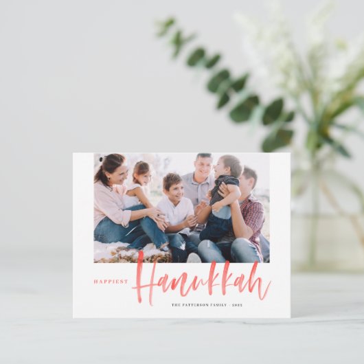 赤い幸せハヌカー筆跡の写真 シーズンポストカード (スタンド正面)