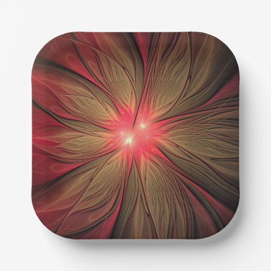 赤い幻想的なフラクタル花 ペーパープレート (正面)