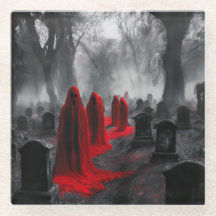 赤い幽霊が墓地に集まった