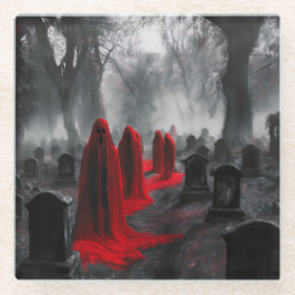 赤い幽霊が墓地に集まった ガラスコースター