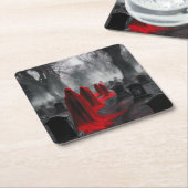 赤い幽霊が墓地に集まった スクエアペーパーコースター (アングル)