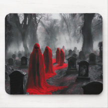 赤い幽霊が墓地に集まった