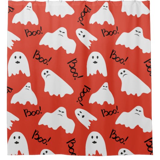 赤い幽霊:ハロウィーンヴィンテージパターン シャワーカーテン (正面)