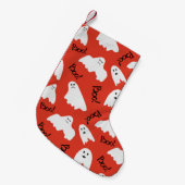赤い幽霊:ハロウィーンヴィンテージパターン スモールクリスマスストッキング (正面 (吊り時))