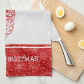 赤い幾何モダンのクリスマスディアー キッチンタオル (四つ折り)