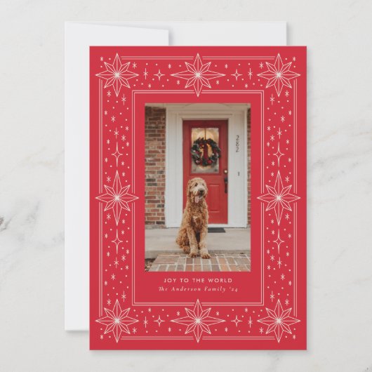 赤い幾何学星縁どのクリスマス写真 シーズンカード (正面)