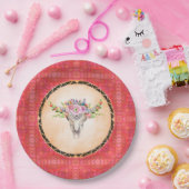 赤い幾何学模様とフローラ牛スカル ペーパープレート (パーティー)