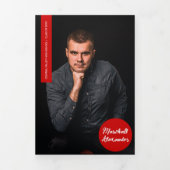 赤い幾何学的な卒業写真 三つ折り招待状 (カバー)