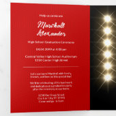 赤い幾何学的な卒業写真 三つ折り招待状 (内部最初)