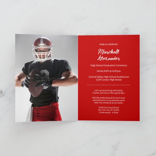 赤い幾何学的な卒業写真 招待状 (内部)