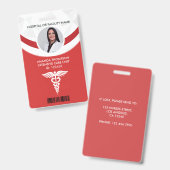 赤い幾何学的ナースの写真ID バッジ (正面＆裏面)