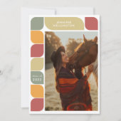 赤い幾何学的レトロフレームフォト2022卒業 案内状 (正面)