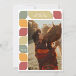 赤い幾何学的レトロフレームフォト2022卒業 案内状