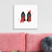 赤い底は靴のハイヒールとスパッタ キャンバスプリント (インサイチュ (リビング))