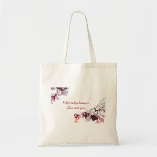 赤い弁付きフラワートートバッグ トートバッグ (正面)