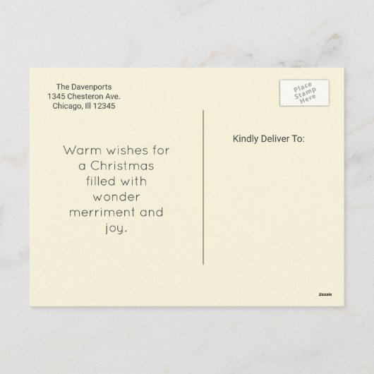 赤い弓が付いているよくはしゃぐなクリスマスの子猫 シーズンポストカード (裏面)