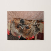 赤い弓とのかわいいヨークシャテリアのヨークシャーテリア ジグソーパズル (横)