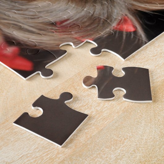 赤い弓とのかわいいヨークシャテリアのヨークシャーテリア ジグソーパズル (側面)