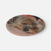 赤い弓とのかわいいヨークシャテリアのヨークシャーテリア ペーパープレート (アングル)