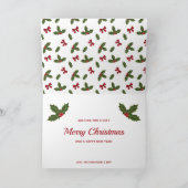 赤い弓とクリスマスホリープラントパターン&文字 シーズンカード (内部)