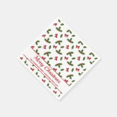 赤い弓とクリスマスホリープラントパターン&文字 スタンダードカクテルナプキン (角)