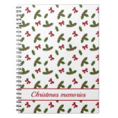 赤い弓とクリスマスホリープラントパターン&文字 ノートブック (正面)