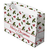 赤い弓とクリスマスホリープラントパターン&文字 ラージペーパーバッグ (裏面アングル)