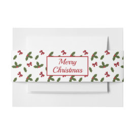 赤い弓とクリスマスホリープラントパターン&文字 招待状ベリーバンド