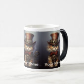 赤い弓とトップハットを持つキッテン・スチームパンク モーフィングマグカップ (正面右)