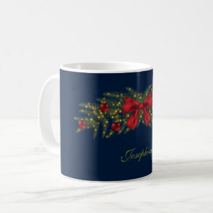 赤い弓とバウブルを持つクリスマスガーランド コーヒーマグカップ