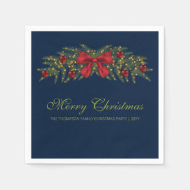 赤い弓とバウブルを持つクリスマスガーランド スタンダードカクテルナプキン