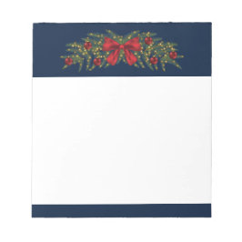 赤い弓とバウブルを持つクリスマスガーランド ノートパッド