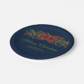 赤い弓とバウブルを持つクリスマスガーランド ペーパープレート (アングル)