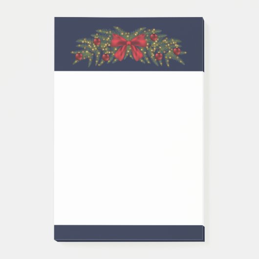 赤い弓とバウブルを持つクリスマスガーランド ポストイット (正面)