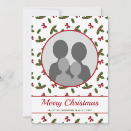 赤い弓とホリー植物のパターンのカスタム写真 シーズンカード