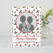 赤い弓とホリー植物のパターンのカスタム写真 シーズンカード (スタンド正面)