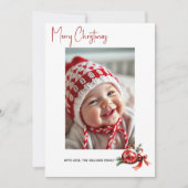 赤い弓とモミの写真のクリスマスオーナメント シーズンカード (正面)