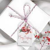 赤い弓とモミの枝を持つクリスマスオーナメント ギフトタグ