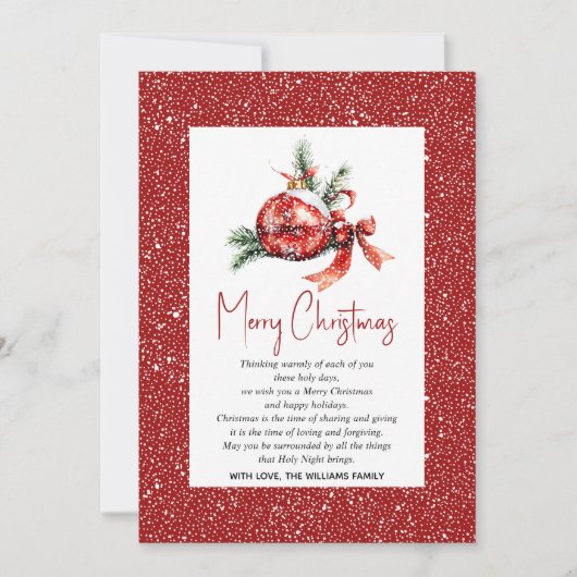 赤い弓とモミの枝を持つクリスマスオーナメント シーズンカード (正面)