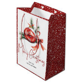 赤い弓とモミの枝を持つクリスマスオーナメント ミディアムペーパーバッグ (裏面アングル)
