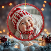 赤い弓とモミの枝を持つクリスマスボール セラミックオーナメント