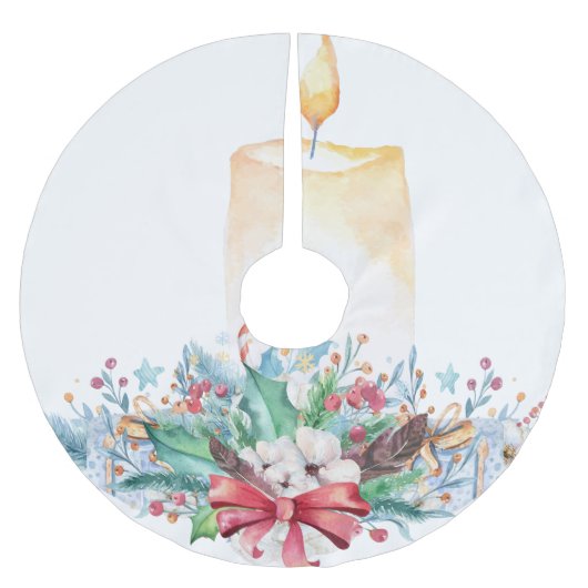 赤い弓とロウソク ブラッシュドポリエステルツリースカート (正面)