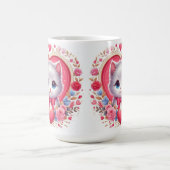 赤い弓とロマンチックなフローラハート コーヒーマグカップ (中央)