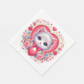 赤い弓とロマンチックなフローラハート スタンダードランチョンナプキン (角)