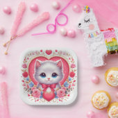 赤い弓とロマンチックなフローラハート ペーパープレート (パーティー)